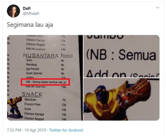 Tawarkan Kuliner Mewah Serba Rp 8.000, Daftar Menu Ini Bikin Warganet Emosi. (Twitter/Mhdafi)