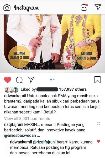 Ridwan Kamil semprot warganet yang menyindirnya. (Instagram/@ridwankamil)