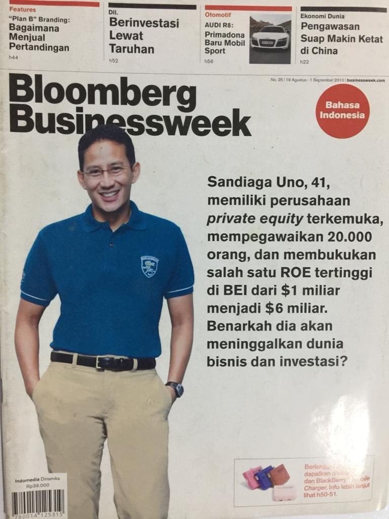 Foto Sandiaga Uno di cover majalah Bloomberg. (Twitter)