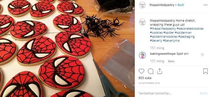 Kuliner bertema Spiderman. (Instagram/@thepaintedpastry)