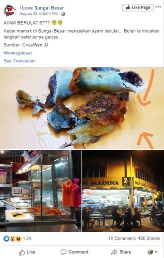 Ada Belatung di Makanan, Manajer Restoran Malah Salahkan Balik Pelanggan. (Facebook/I Love Sungai Besar)