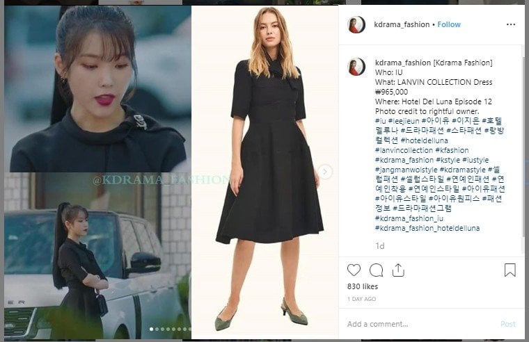 Gaun hitam IU di Hotel Del Luna. (Instagram/@kdrama_fashion)