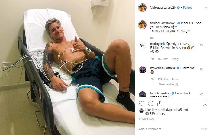 Kondisi Fabio Quartararo Usai Insiden MotoGP Inggris. (Instagram/fabioquartararo20)