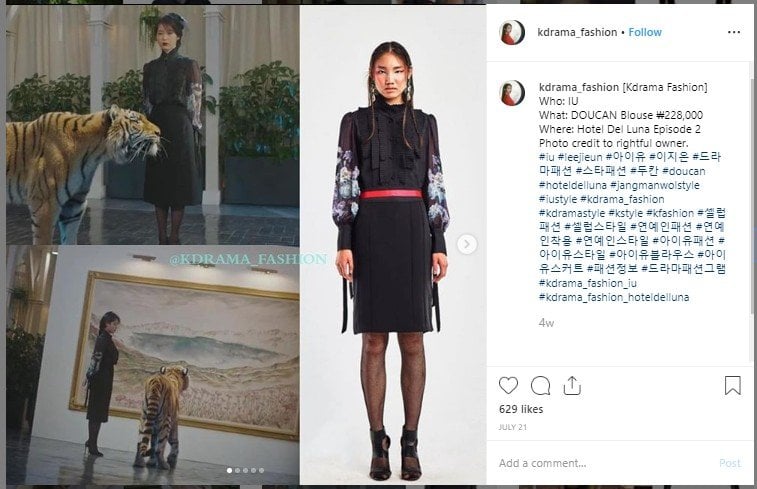 Gaun hitam IU di Hotel Del Luna. (Instagram/@kdrama_fashion)