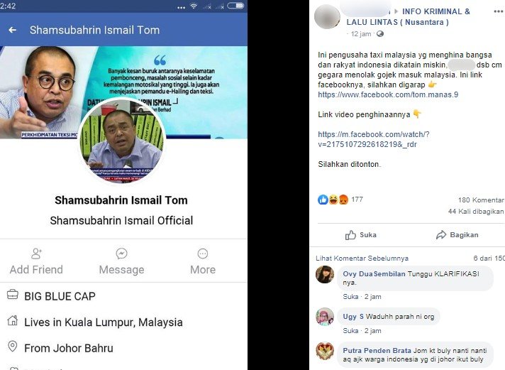 Akun Facebook bos taksi Malaysia. (Facebook)