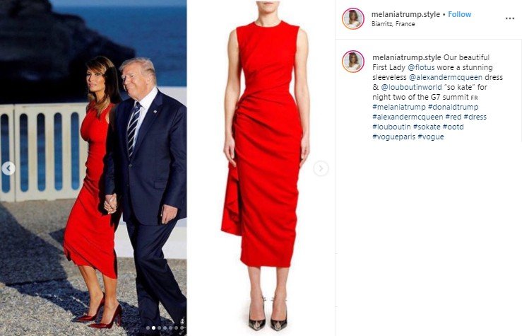 Melania Trump Memesona dengan Gaun Merah Merona. (Instagram/@melaniatrump.style)