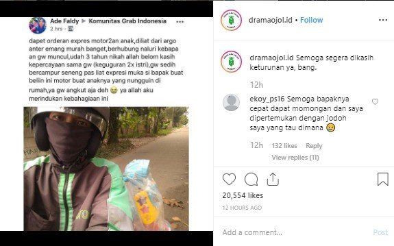 Driver Ojol Grab Menahan Haru Saat Antarkan Barang Pesanan Pelanggan. (Instagram/dramaojol.id)
