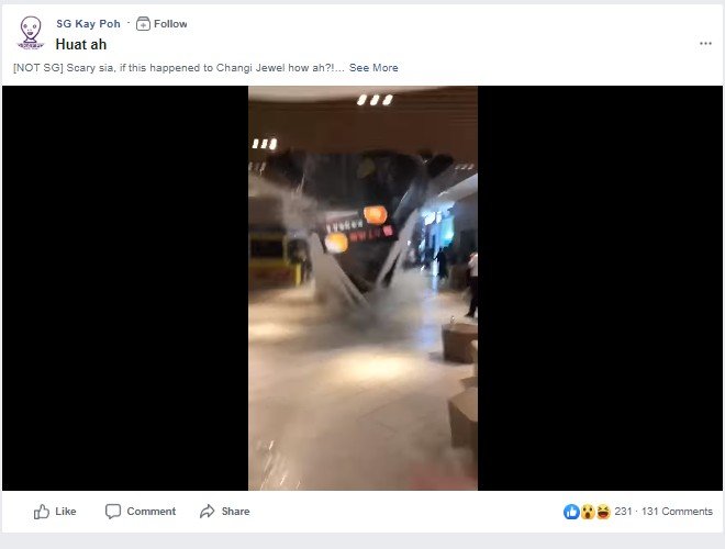  Atap Bandara Jewel Changi Sempat Dikira Runtuh, Ini yang Terjadi Sebenarnya. (Facebook/SG Kay Poh)