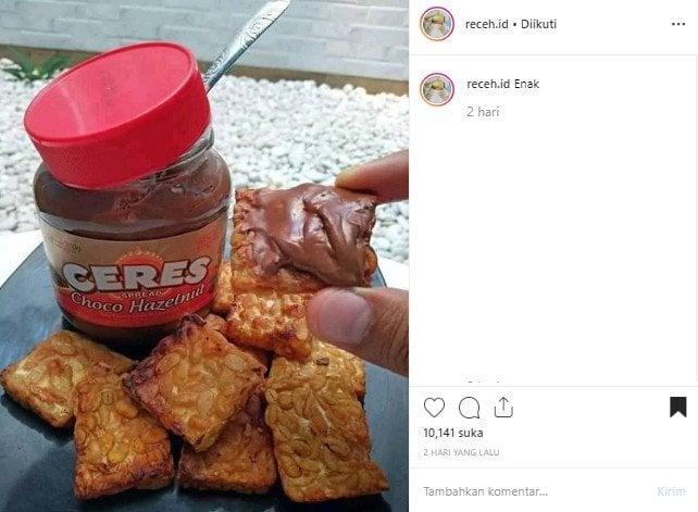 Bikin Gagal Paham, Warganet Ini Makan Tempe Pakai Selai Cokelat . (Instagram/@receh.id)