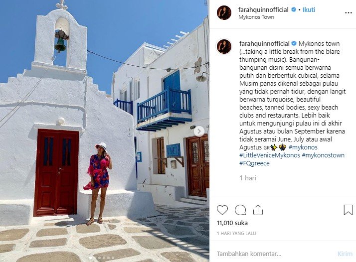Liburan ke Pulau Mykonos di Yunani, Penampilan Farah Quinn Curi Perhatian. (Instagram/@farahquinnofficial)
