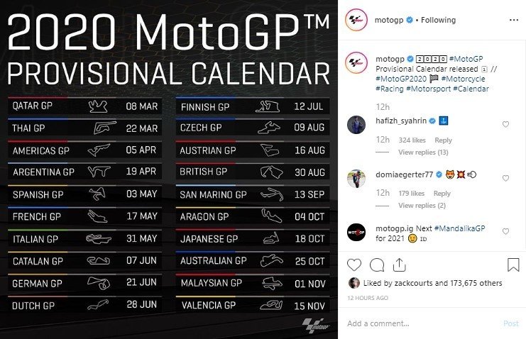 Jadwal Sementara MotoGP 2020. (Instagram/motogp)