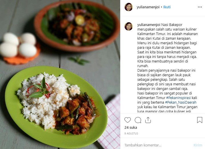 Nasi bekepor khas Kutai Kartanegara. (Instagram/@yulianamenjoi)