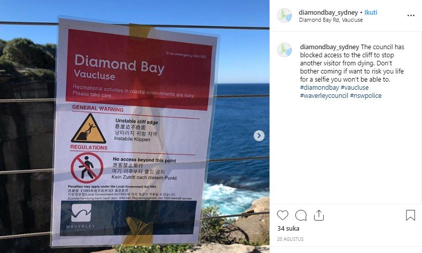 Diamond Bay Reserve di Australia. (Instagram/@diamondbay_sydney)