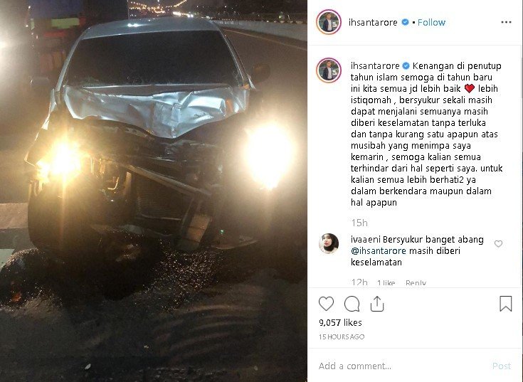 Tahun Baru Islam, Ihsan Tarore Posting Mobil Kecelakaan. (Instagram/@ihsantarore)