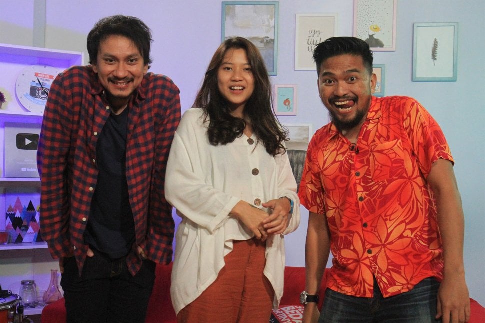 (kiri ke kanan) Vincent Rompies, Danilla Riyadi dan Imam Darto saat promo film Pretty Boys di kantor SUARA.com, Jakarta Selatan, Senin (2/9/2019) [Suara.com/Angga Budhiyanto]. 