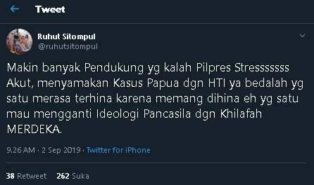 Cuitan Ruhut Sitompul soal Papua. (Twitter/@ruhutsitompul)