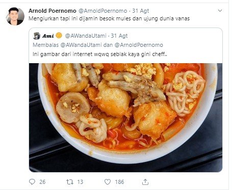 Waduh, Chef Arnold Diejek Warganet Gara-gara Seblak. (Twitter/@ArnoldPoernomo)