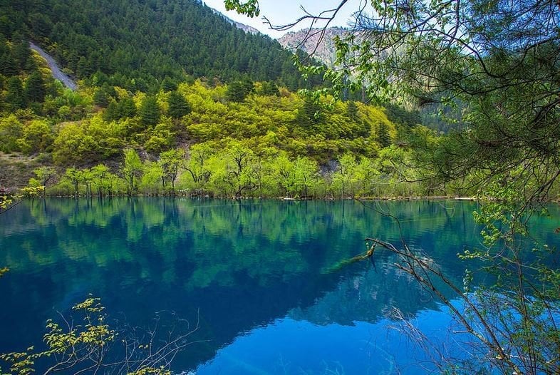 Permukaan air Five Flower Lake saat berwarna biru (Wikimedia Commons Jean-Marie Hullot)