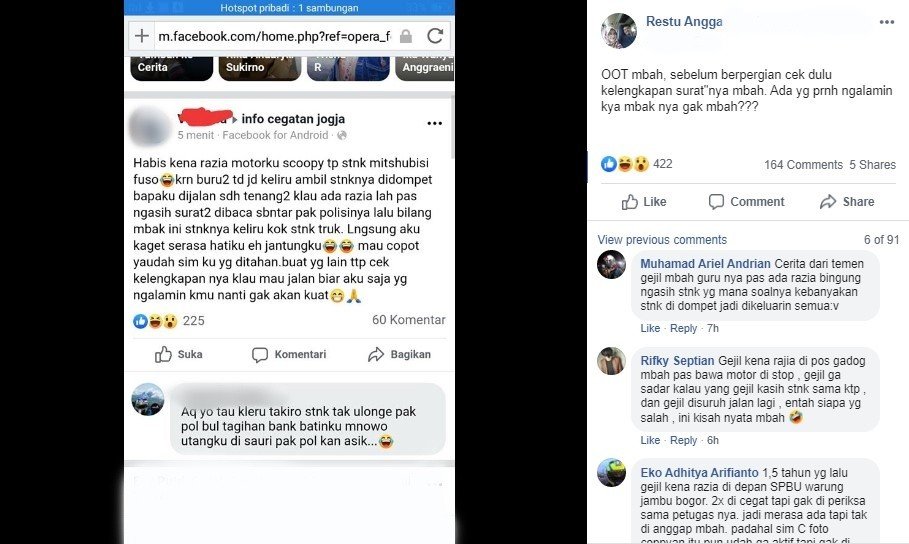 Pemotor Wanita Salah Bawa STNK. (Facebook)