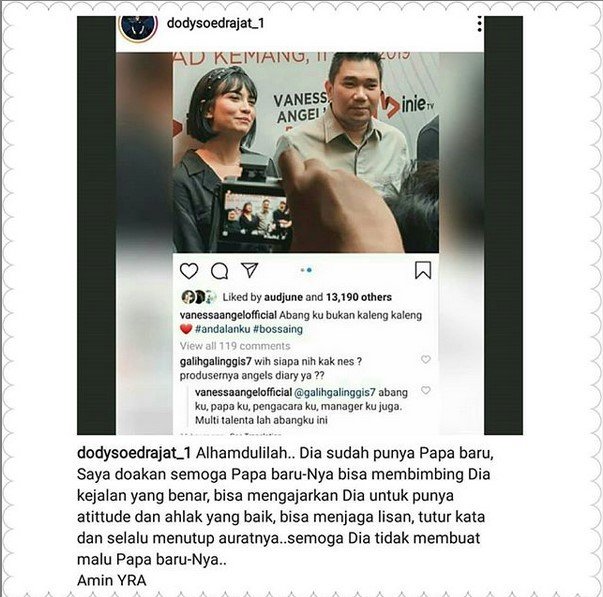 Ayah Vanessa Angel, Doddy Sudrajat mengomentari pernyataan putrinya soal pujian terhadap sang pengacara. [Instagram]