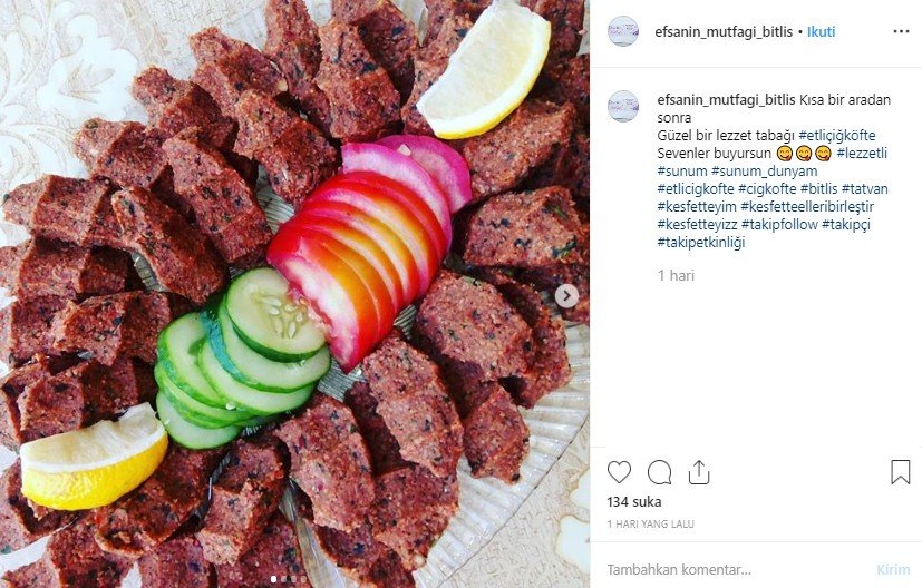 Cig Kofte, kuliner ekstrem khas Turki. (Instagram/@efsanin_mutfagi_bitlis)
