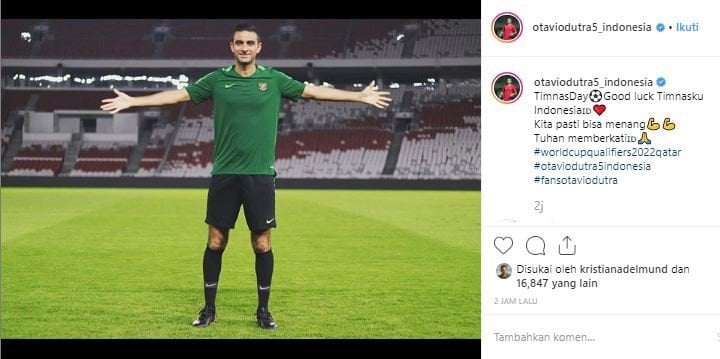 Otavio Dutra mendoakan Timnas Indonesia. (Instagram/@otaviodutra5_indonesia).