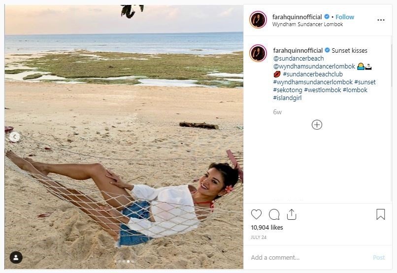 Farah Quinn Liburan di Lombok (instagram.com/farahquinnofficial)