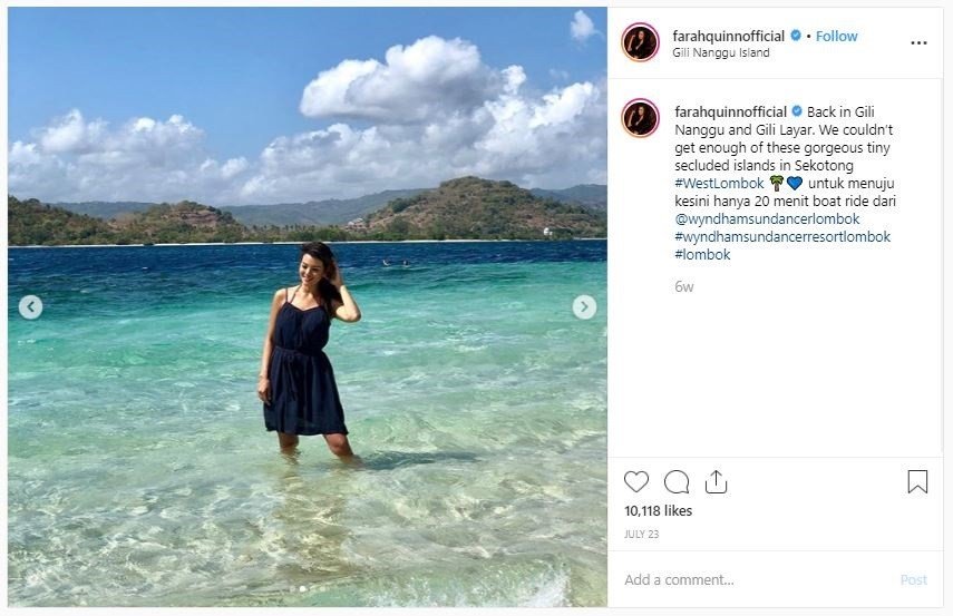 Farah Quinn Liburan di Lombok (instagram.com/farahquinnofficial)