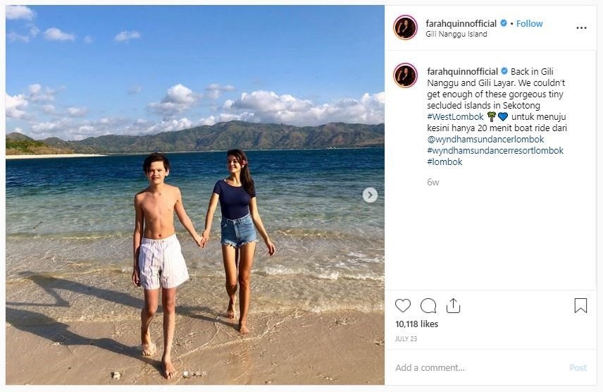 Farah Quinn Liburan di Lombok (instagram.com/farahquinnofficial)