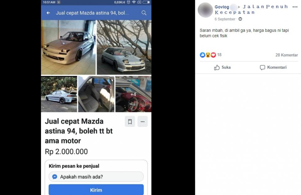 Viral Mazda Astina dijual dua juta rupiah. (Facebook/Govlog)
