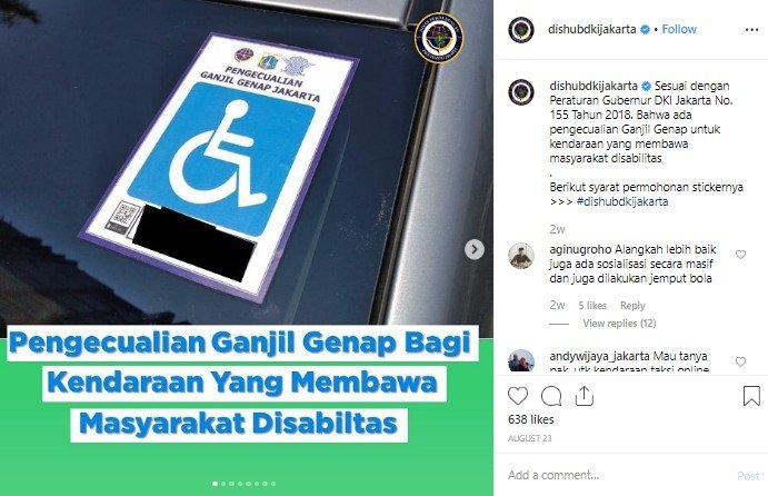 pengecualian Ganjil Genap (Instagram)