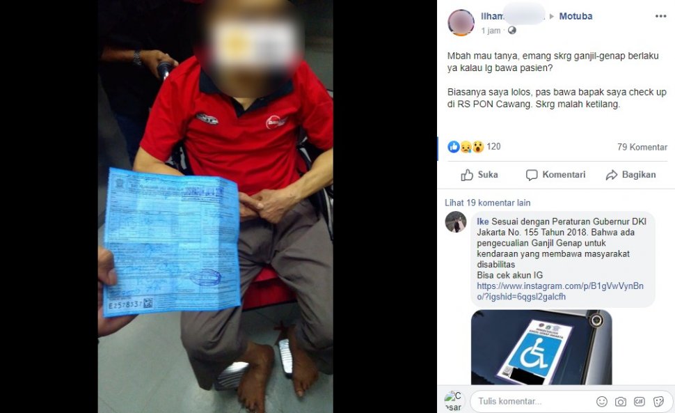 Curhatan korban tilang ganjil-genap. (Facebook/Ilham)