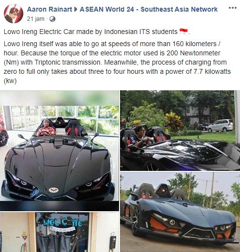 Mobil Lowo Ireng dibicarakan di luar negeri. (Facebook/Aaron Rainart)
