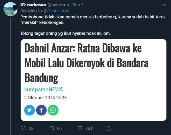 Tanggapan warganet soal cuitan Dahnil Anzar tentang pembohong. (Twitter)