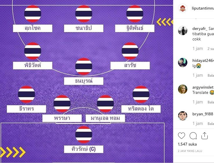 Beredar prediksi Starting Eleven Timnas Thailand yang akan hadapi Timnas Indonesia di laga kedua Grup G Kualifikasi Piala Dunia 2022. [@liputantimnas / Instagram]