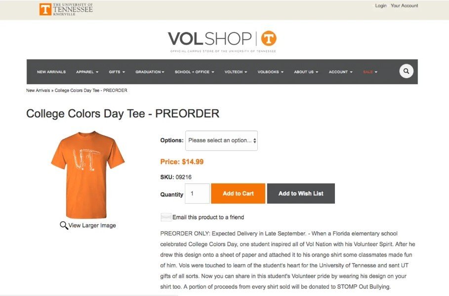 Kaos University of Tennessee yang didesain bocah SD. (The Independent)