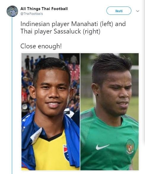 Sasalak (kiri) dengan Manahati Lestusen (kanan). (Twitter/@thaifootballs).