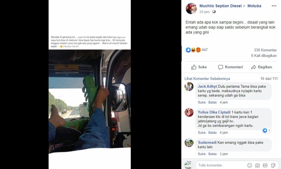 Curhatan sopir yang bikin macet tol. (Facebook/Muchlis Septian Diesel)