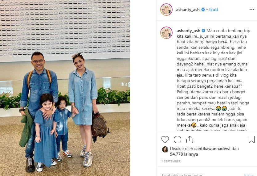 Ashanty dan Anang liburan ke Singapura bersama kedua buah hatinya. (Instagram/@ashanty_ash)