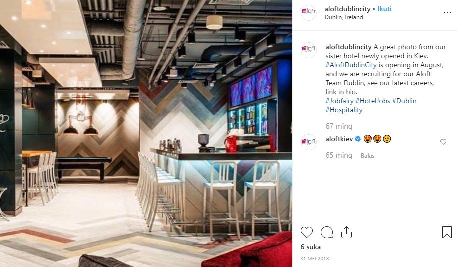 Hotel Aloft di Dublin. (Instagram/@aloftdublincity)