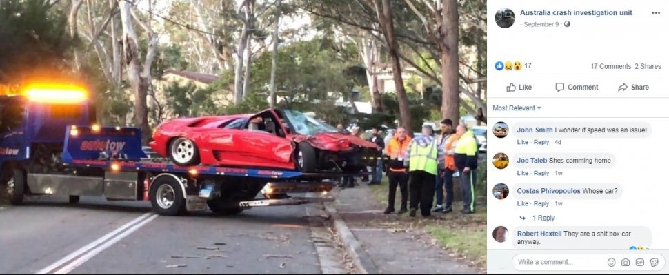 Lamborghini Diablo Lakalantas. (Facebook/Australian Crash Investigation Unit)