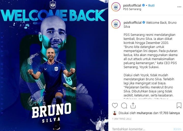 PSIS pulangkan Bruno Silva. (Instagram/@psisfcofficial).