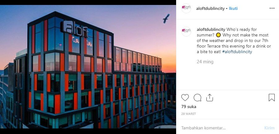 Hotel Aloft di Dublin. (Instagram/@aloftdublincity)