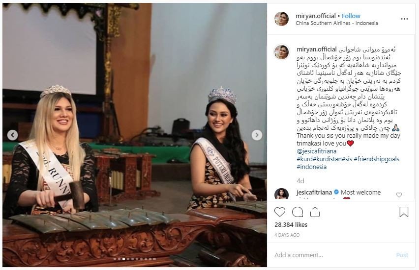 Liburannya Miss Kurdistan, Miryan Qadir, di Indonesia (instagram.com/miryan.official)