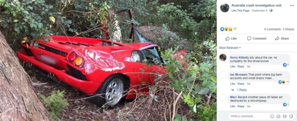 Lamborghini Diablo Lakalantas. (Facebook/Australian Crash Investigation Unit)