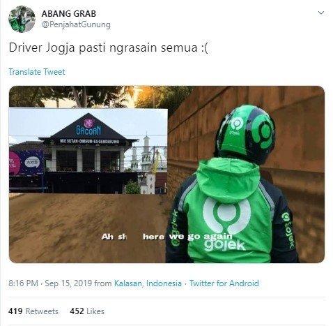 Driver Ojol di Jogja. (Twitter/PenjahatGunung)