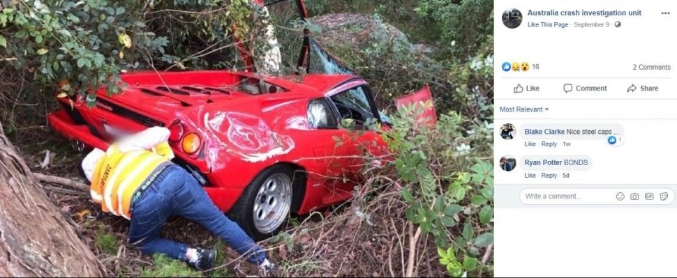 Lamborghini Diablo Lakalantas. (Facebook/Australian Crash Investigation Unit)