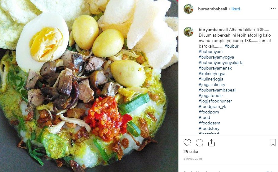 Bubur ayam enak di Yogyakarta. (Instagram/@buryambabeali)