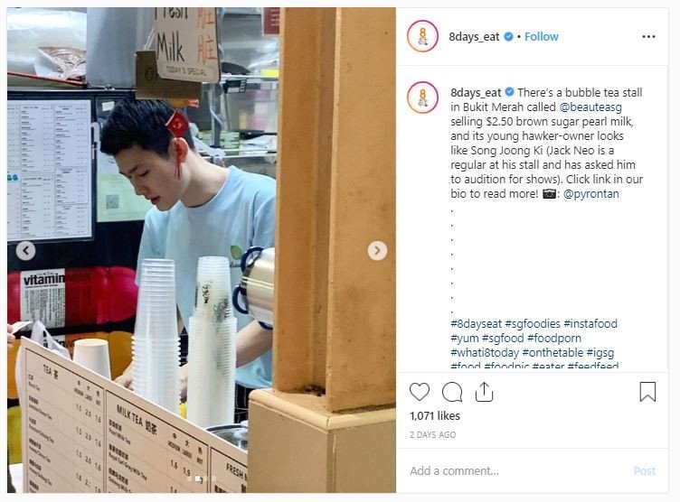 Penjual Bubble Tea Ganteng Mirip Song Joong Ki (instagram.com/8days_eat)