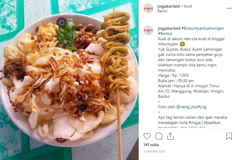 Bubur ayam enak di Yogyakarta. (Instagram/@jogjakarta.id)